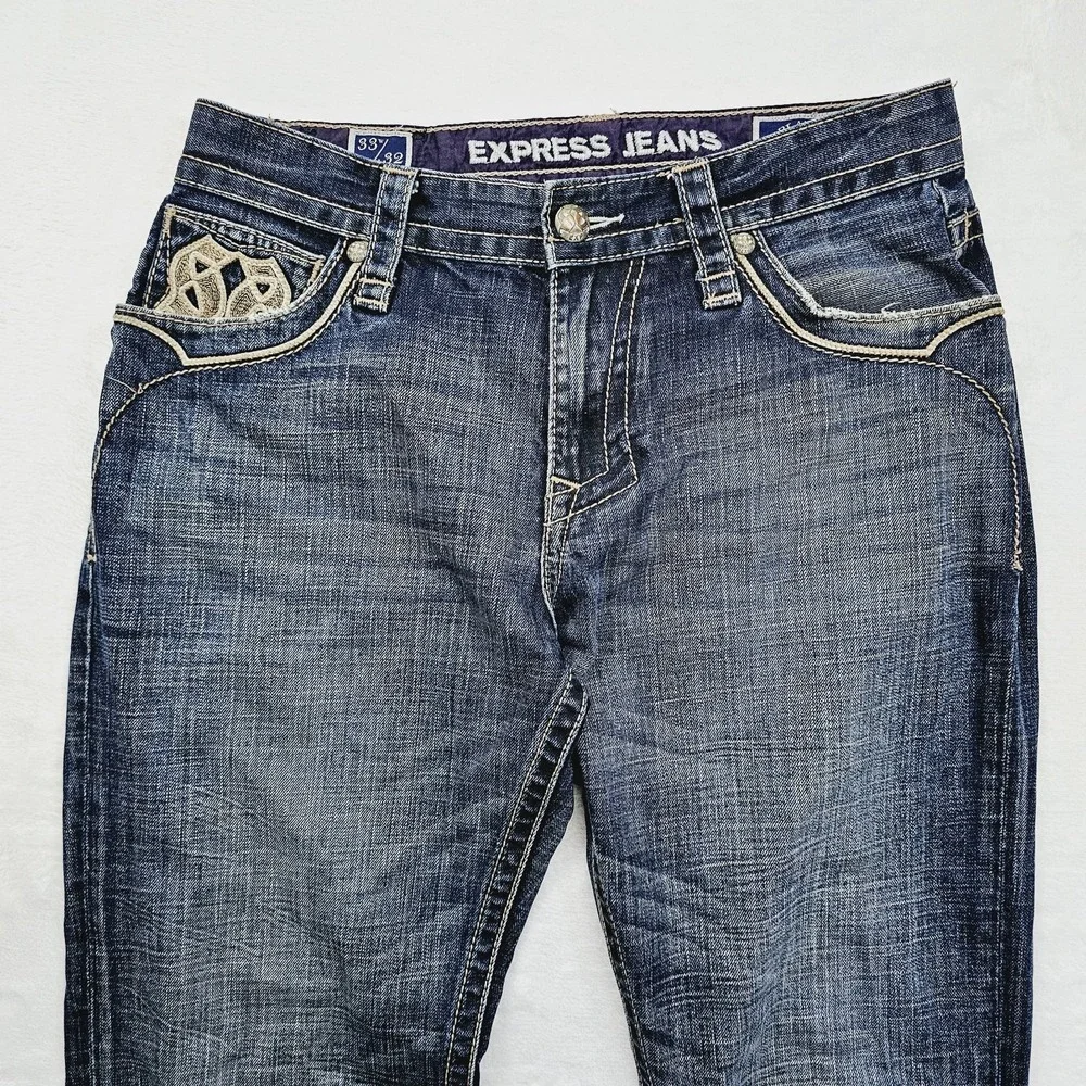Express Mens 33W 30L Jeans Blake Loose Boot Blue Denim‎ Y2K Streetwear Grunge